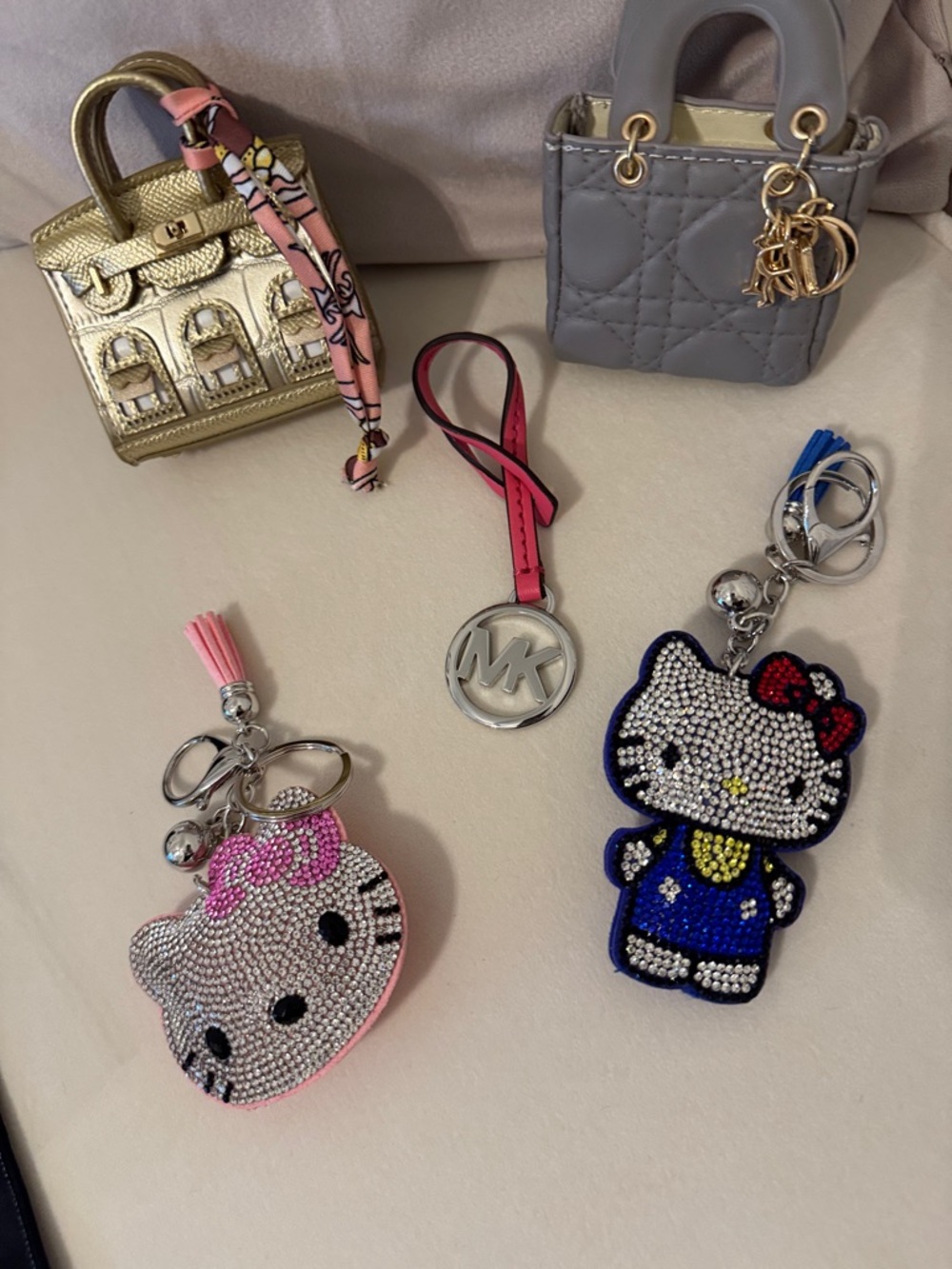 Michael Kors Pink Leather MK Round Charm Keychain bag charms sold separately!